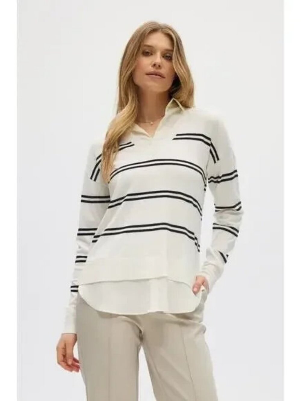 Hilary Radley Women's V-Neck Pullover Sweater Size Large, White/Black Stripe NWT